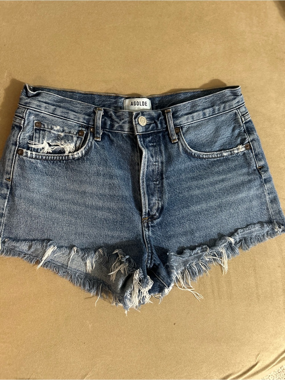 Agolde Parker Cut Off Button Fly Shorts With Heavy Frayed Hem Sz 27 EUC